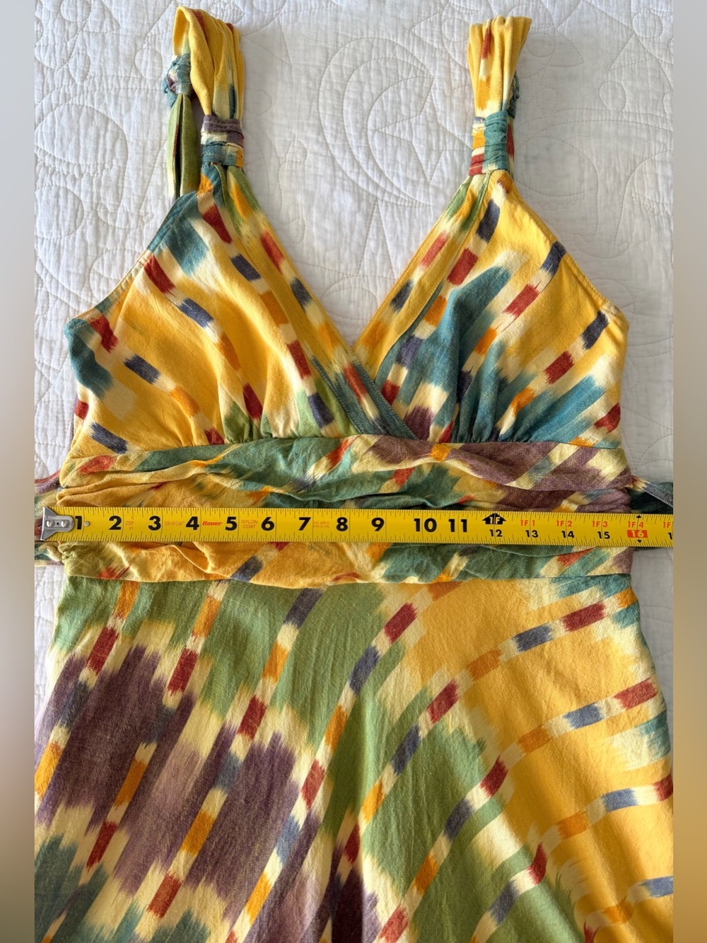MARC JACOBS Yellow, Green, Autumn Orange 100% Cotton Swing Dress, Tie Back Sz 10 - Picture 12 of 16